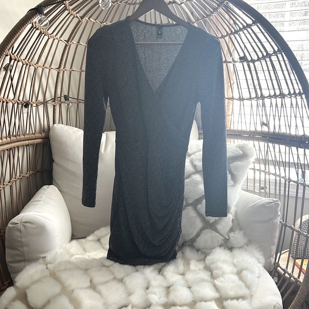 Long sleeve black and sparkle mini dress